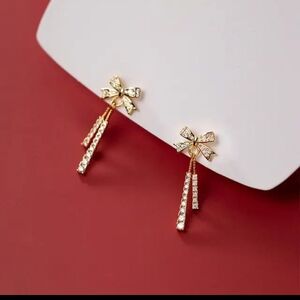 925 Silver 18K Gold Plated Womens Bowknot Earrings Luxury Jewlery
